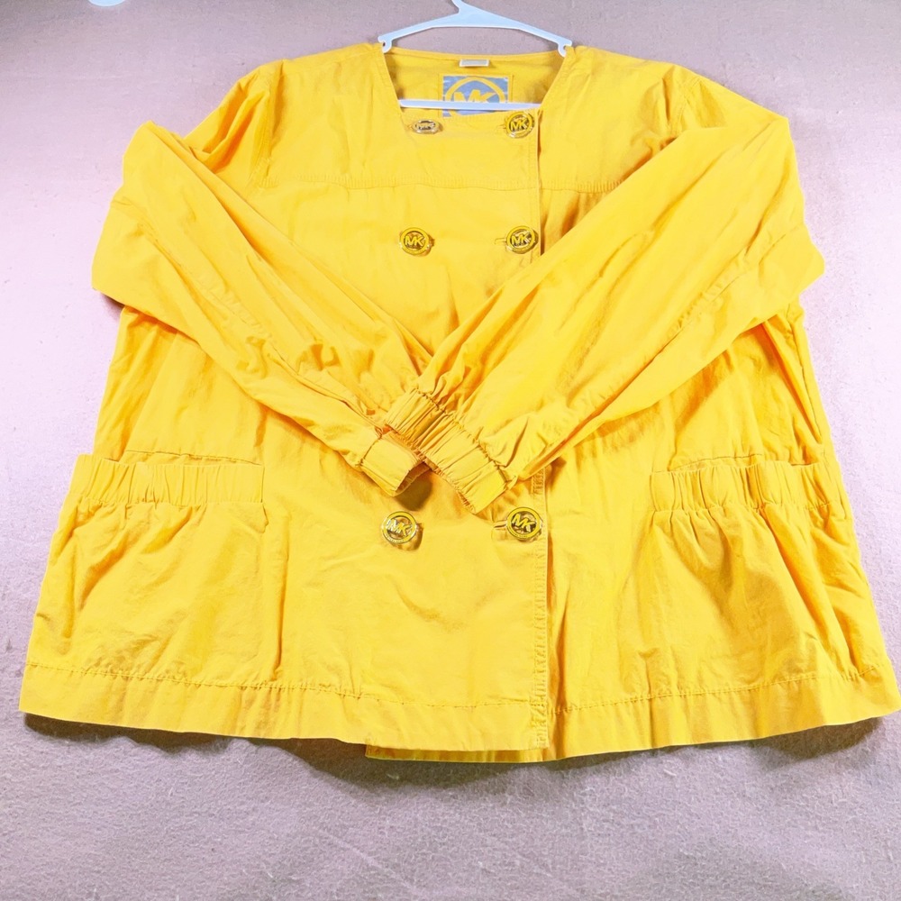 Michael Kors Women Yellow Cotton Double Breasted MK Logo Button Jacket Plus 1X